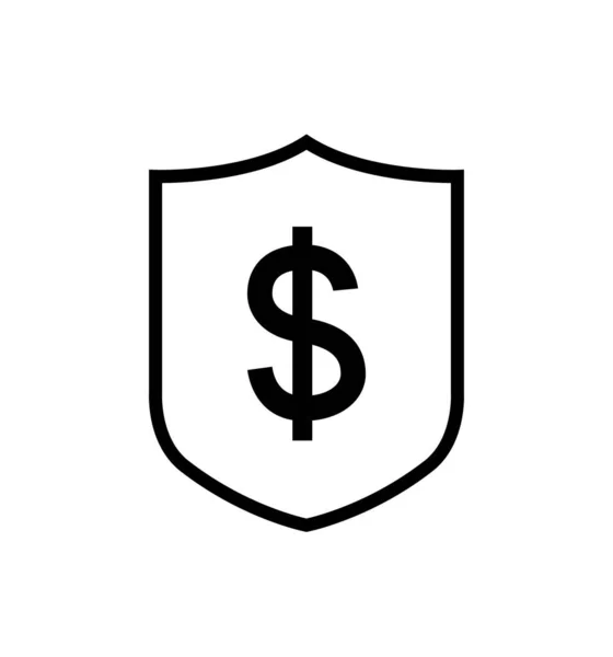 Escudo de seguridad con dolar vector línea icono aislado en blanco — Archivo Imágenes Vectoriales