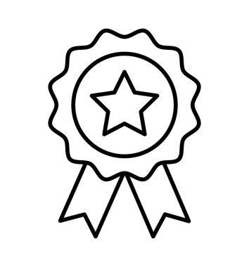 Beyaz arkaplanda izole edilmiş çizgi madalya ikonu ödül amblemi vektörü