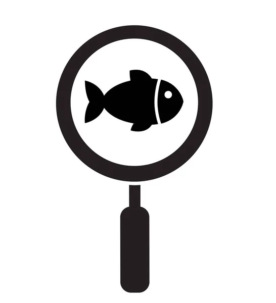 Риба під збільшувальною скляною іконою ізольована на білому — стоковий вектор