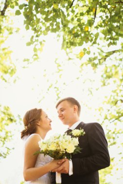 Park geçmişinde bir çift gelin ve damat