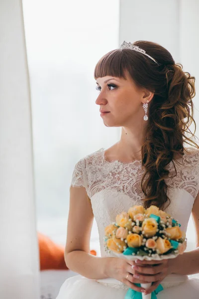 Portrait of a young happy bride in studio — Stock Photo, Image