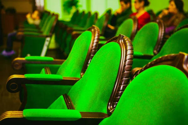 Many vintage green seat theater close up — Stock Photo, Image