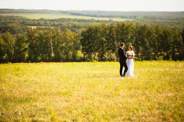 Couple mariée et marié sur fond de champ — Photo