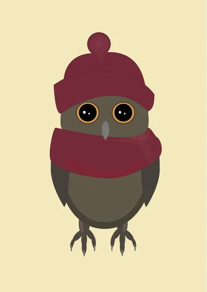 Owl in red hat on yellow background — Stock Vector