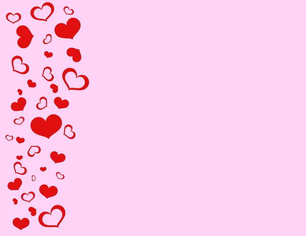 Valentines Day with red hearts on a pink background — Stock Vector