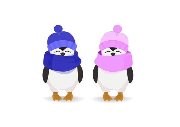 Penguin couple in hats on a light background — Stock Vector
