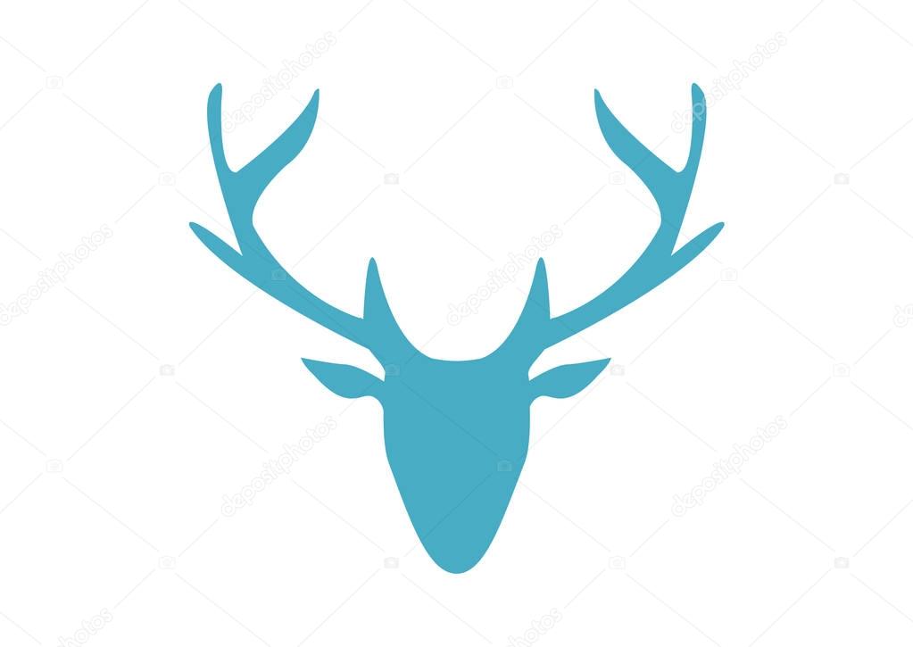 One blue silhouette deer on white background