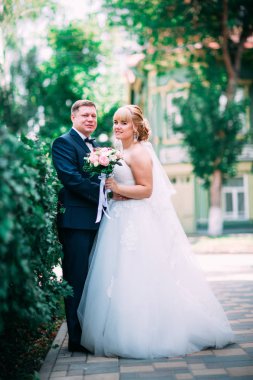 Gelin ve damat Bahçe Çiti arka plan üzerinde