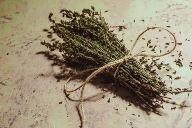 dokusal bir arka plan üzerine kekik dal demeti