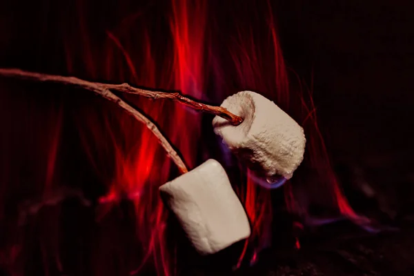Marshmallows πάνω από μια φωτιά κάμπινγκ κοντά — Φωτογραφία Αρχείου