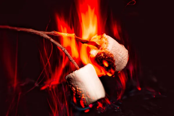 Marshmallows over a campfire close up — Stock Photo, Image