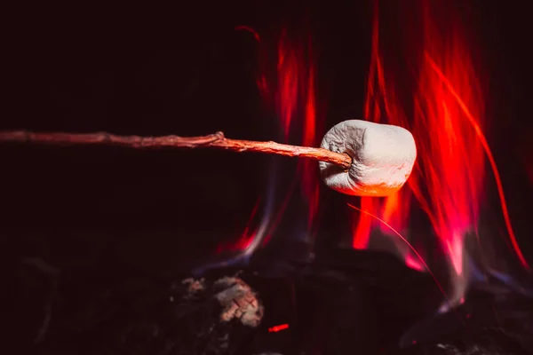 Marshmallows over a campfire close up — Stock Photo, Image