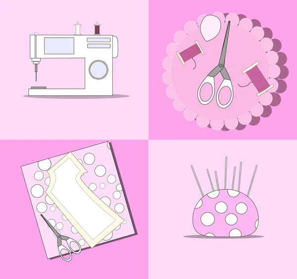 缝纫机、 工具和材料缝纫和刺绣. — 图库矢量图片