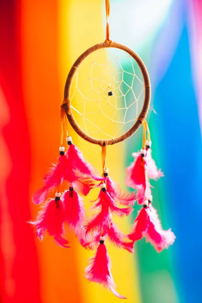 Dreamcatcher on the background of rainbow flag