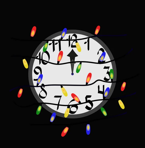 Uhr mit Weihnachtsgirlanden — Stockvektor