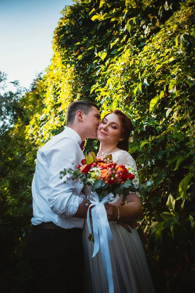 Los novios en el follaje de los árboles —  Fotos de Stock