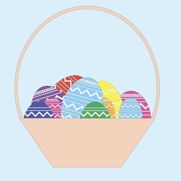 Большая корзина с цветными пасхальными яйцами — стоковый вектор