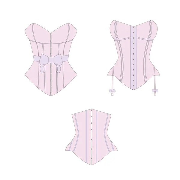 Drie verschillende licht roze Corsetten op een witte achtergrond — Stockvector