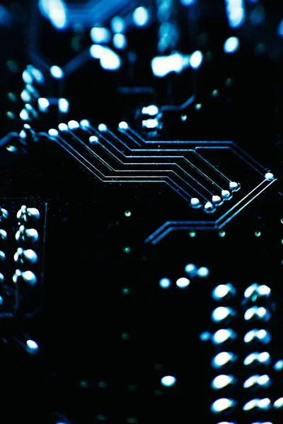 Placa de computador cor azul close-up — Fotografia de Stock