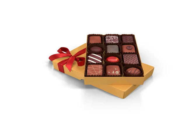 3D απεικόνιση: ένα κουτί σοκολατάκια - δώρο για τις γιορτές. — Φωτογραφία Αρχείου