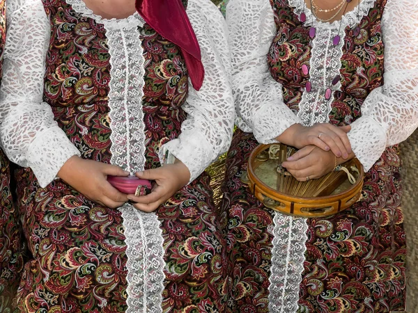 Two women in national costumes. — Stock Photo, Image
