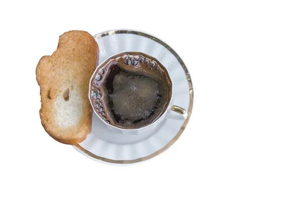 Schwarzer Kaffee und geröstetes Weißbrot. — Stockfoto