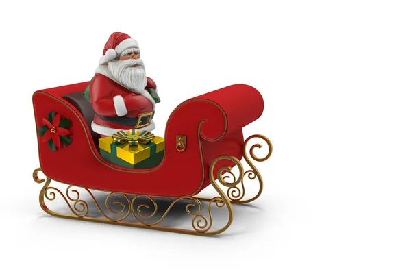 Jultomten i en släde på en vit bakgrund. 3D illustration — Stockfoto