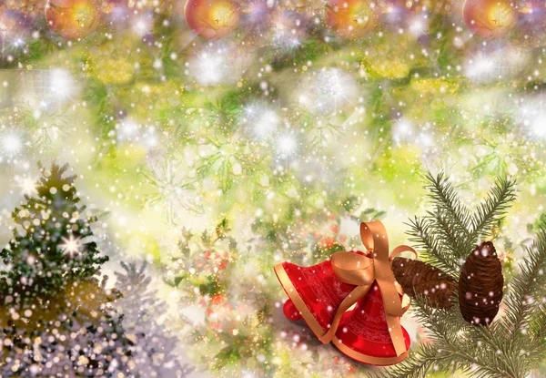 Χριστούγεννα νιφάδες χιονιού φόντο, χιόνι, χριστουγεννιάτικο δέντρο διακόσμηση — Φωτογραφία Αρχείου