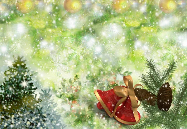 Natale sfondo fiocchi di neve, neve, decorazione albero di Natale — Foto Stock
