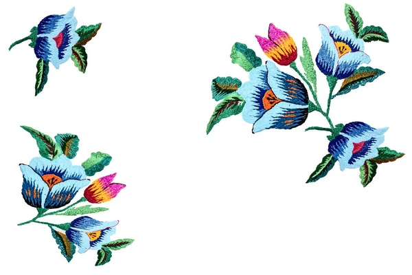 Craft: embroidered satin stitch flowers beautiful. — Stock Photo, Image