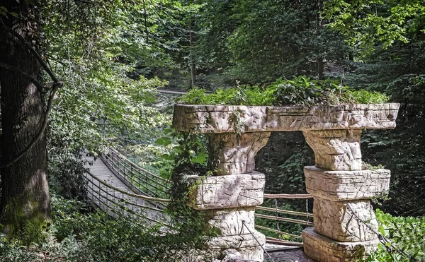 Kleine Hängebrücke im Arboretum. — Stockfoto