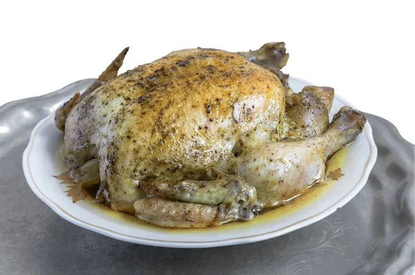 Un plato de pollo frito en la bandeja de metal . — Foto de Stock