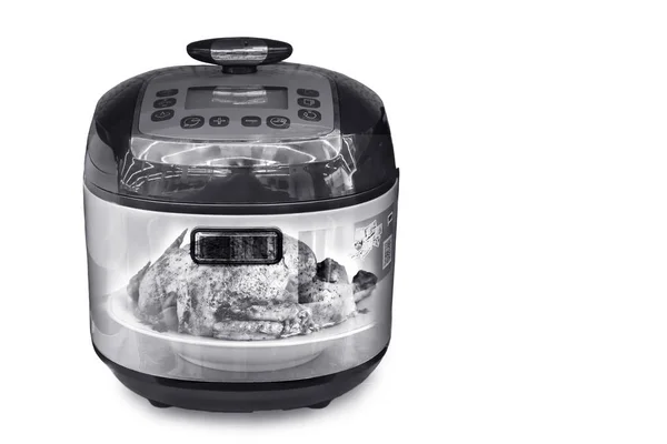The slow cooker on a white background. The double exposure effec — Stock Photo, Image