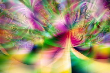 Güzel renkli çizimi fraktal yapıları gösteren resim.