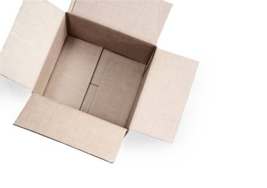 Beyaz arkaplandaki posta ögeleri için karton kutu.