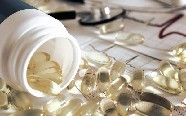 Fles geneesmiddel in de vorm van capsules. — Stockfoto