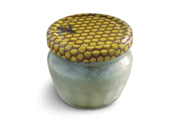 Пчеловодческий продукт: прополис с медом в стеклянной банке . — стоковое фото