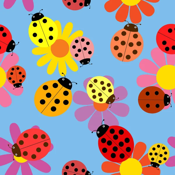 Seamless ladybugs and flowers. Royalty Free Stock Illustrations