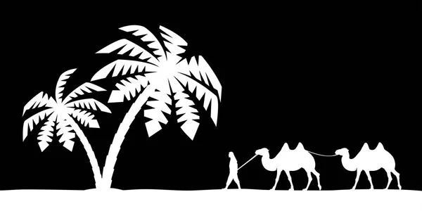 Homme sur le chameau dans les palmiers. — Image vectorielle