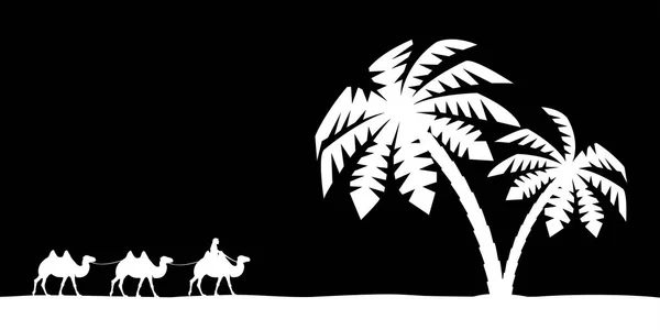 Man on the camel in palm trees. Stock Vector