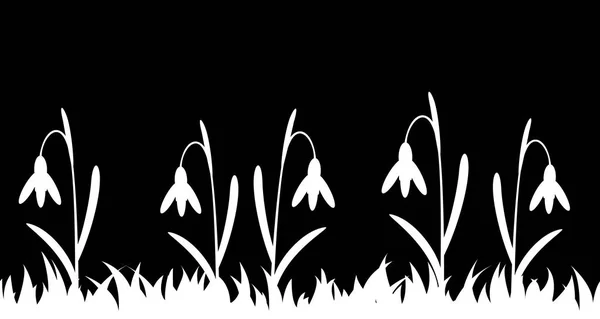 Naadloze silhouet gras en bloemen. — Stockvector