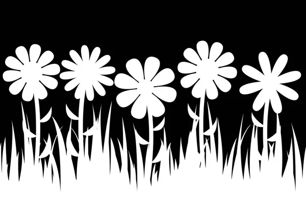 Seamless silhouette grass and flowers. — Stock Vector