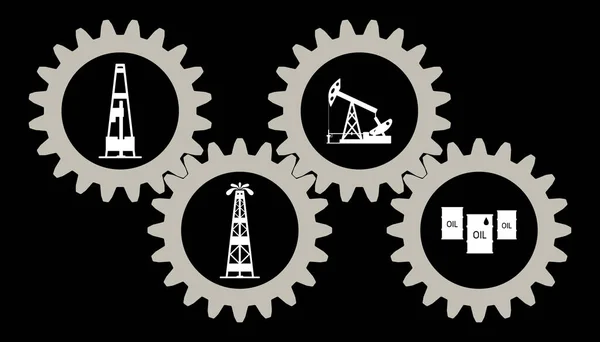 Conjunto de engrenagens com silhuetas da indústria do petróleo . — Vetor de Stock