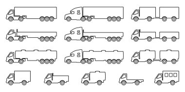 Siluet seti kargo kamyonları.