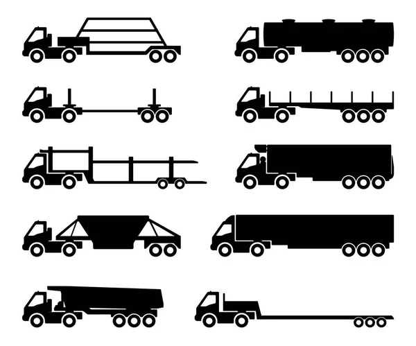 Набор силуэтов грузовых автомобилей . — стоковый вектор