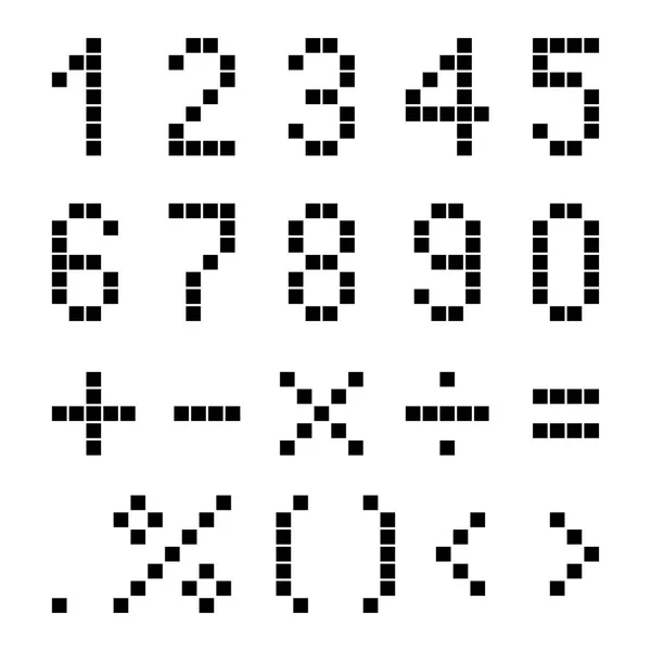 Sayılar ve matematiksel işaretleri piksel. — Stok Vektör