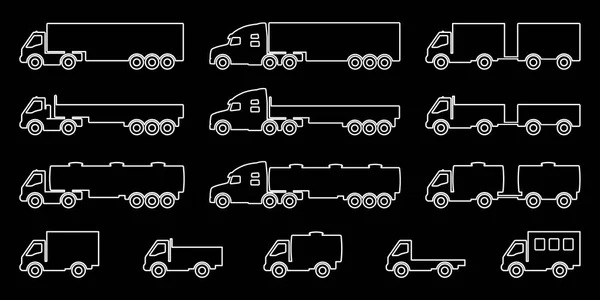Zestaw sylwetek samochodów ciężarowych. — Wektor stockowy