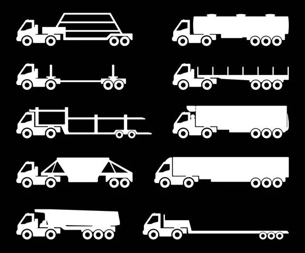 Set of silhouettes the cargo trucks. — Stock Vector