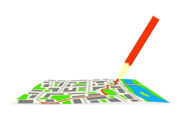 A rota e lápis no mapa da cidade . —  Vetores de Stock