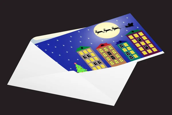 Kerstkaart in een envelop. — Stockvector